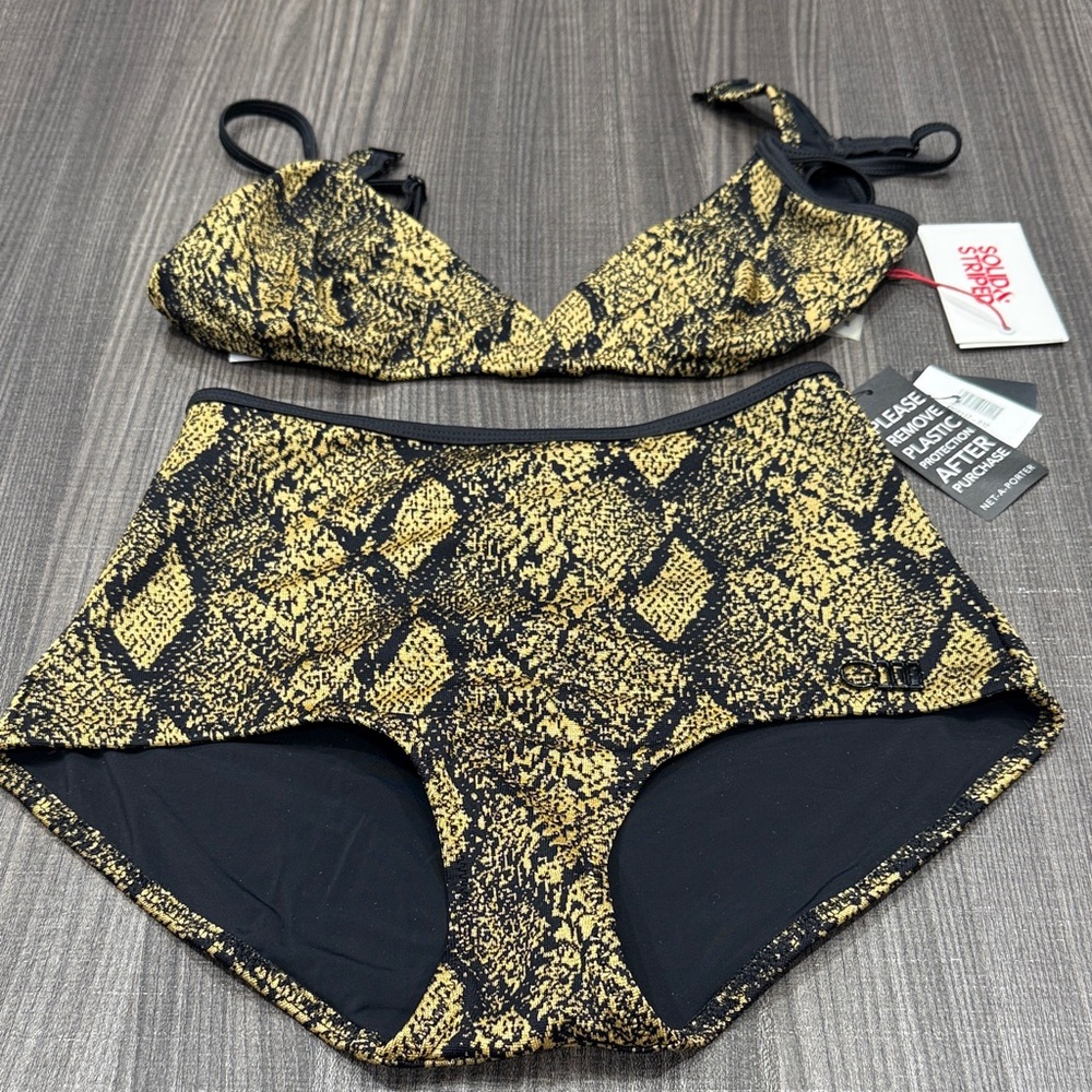 SOLID & STRIPED Black and Gold Patterned Bikini